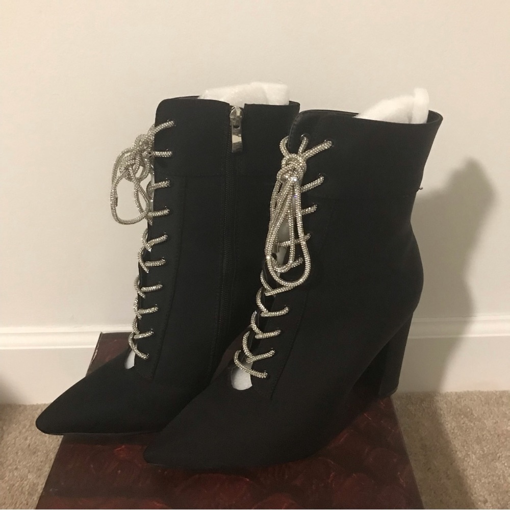 4| Azalea Wang Black Pointed Booties Silver Laces - image 2